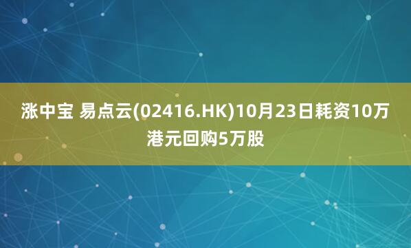 涨中宝 易点云(02416.HK)10月23日耗资10万港元回购5万股